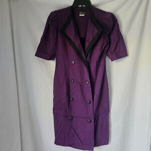 Vintage 60s 70s purple retro button assymetrical structured dress